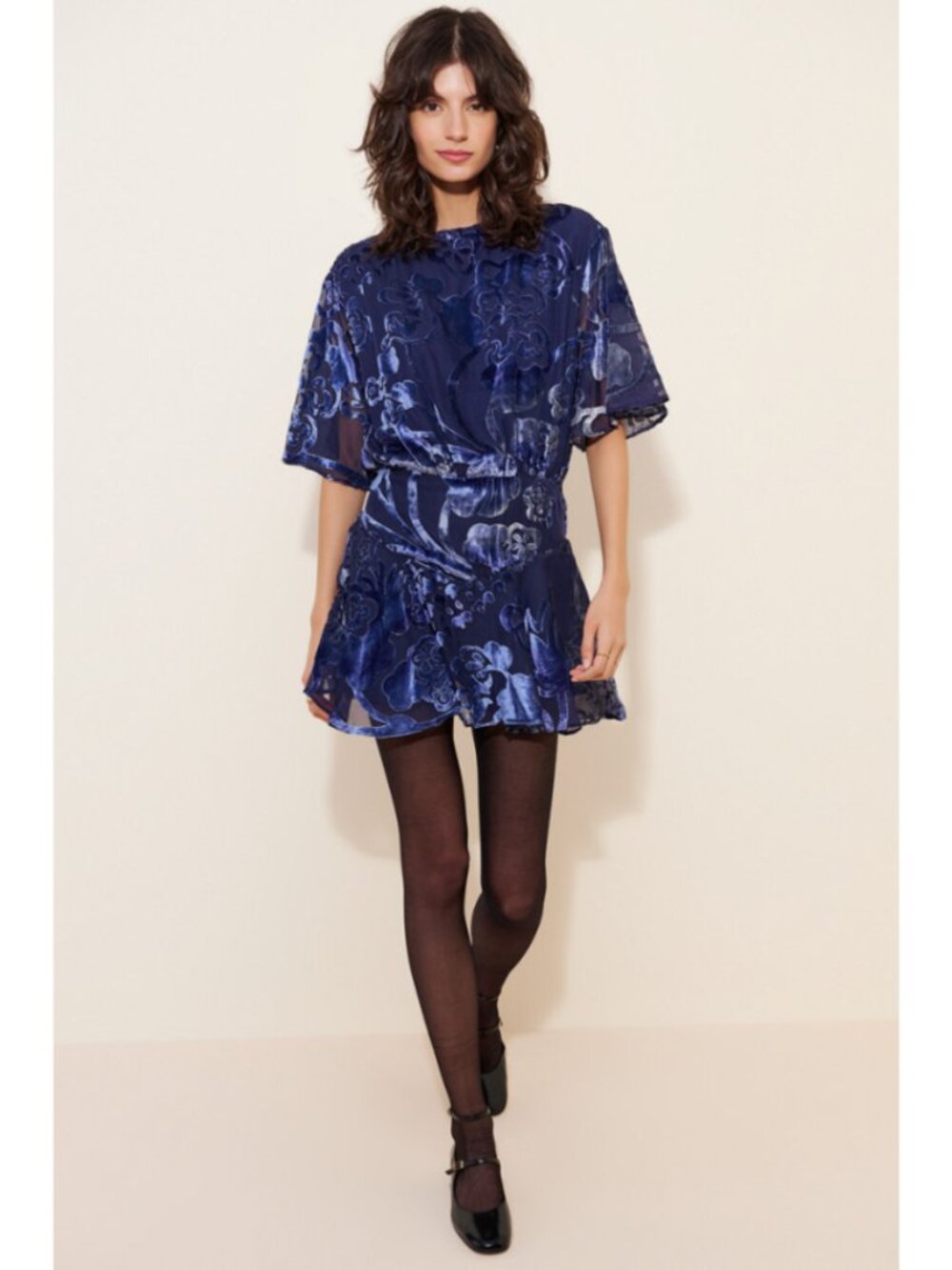 Free People Manuka Burnout Velvet Mini Dress in Navy NWT Size Small Feminine
